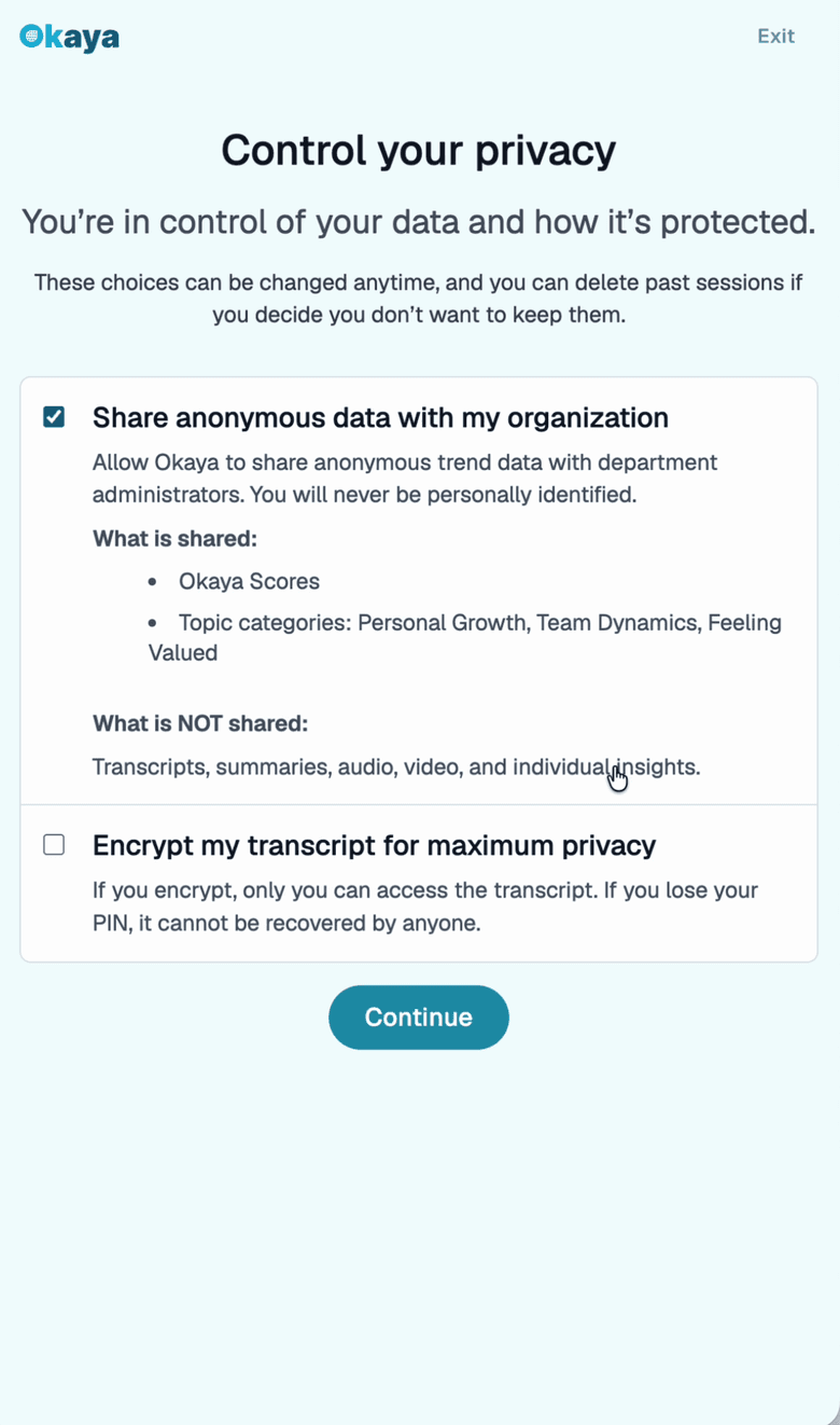 The Control your privacy screen on a phone, sample account